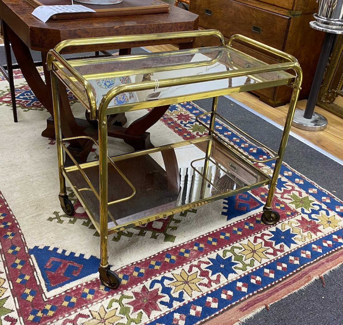 An Art Deco style mirrored brass two tier trolley width 73cm, depth 44cm, height 68cm